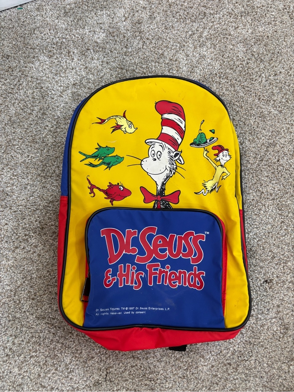Vintage 1997 Dr. Seuss & His Friends Primary Colors Book Bag Backpack